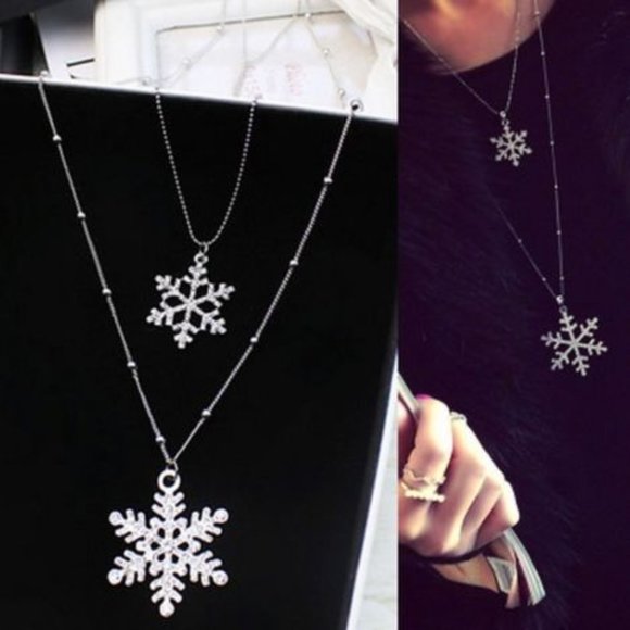 Silver Double Layer Snowflake Necklace - Picture 4 of 4